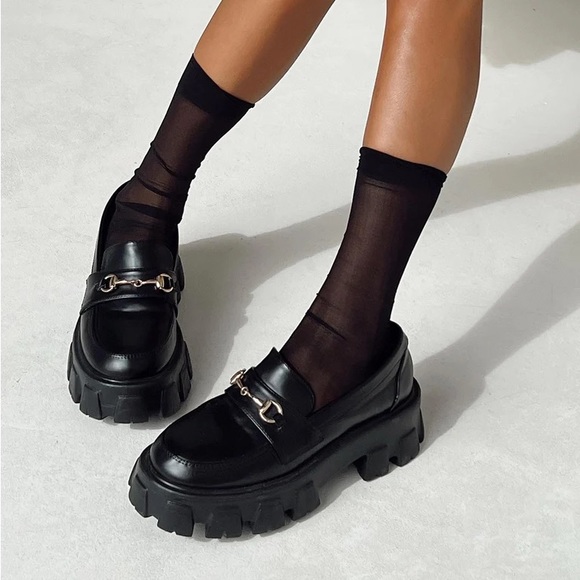 Princess Polly Shoes - Princess Polly Women’s Sz 6 PENNY LANE PLATFORM LOAFERS Chunky Slide On - BLACK